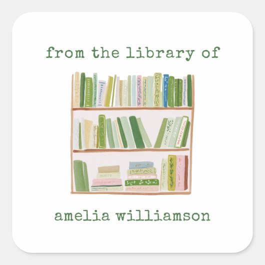Personalized Name From The Library Green Bookplate Vierkante Sticker (Voorkant)