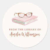 Personalized Name From The Library Pink Bookplate Ronde Sticker (Voorkant)