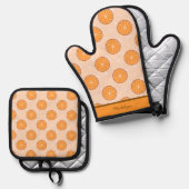 Personalized name fruit orang and brown ovenwant & pannenlap set (Voorkant / Achterkant)