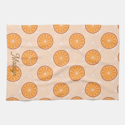 Personalized name fruit orang and brown theedoek (Horizontaal)