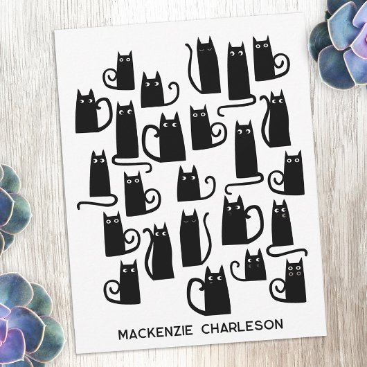 Personalized Name Fun Black Cat Notitiekaartje
