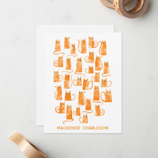 Personalized Name Fun Orange Ginger Cat Notitiekaartje (Voorkant / Achterkant in situ)