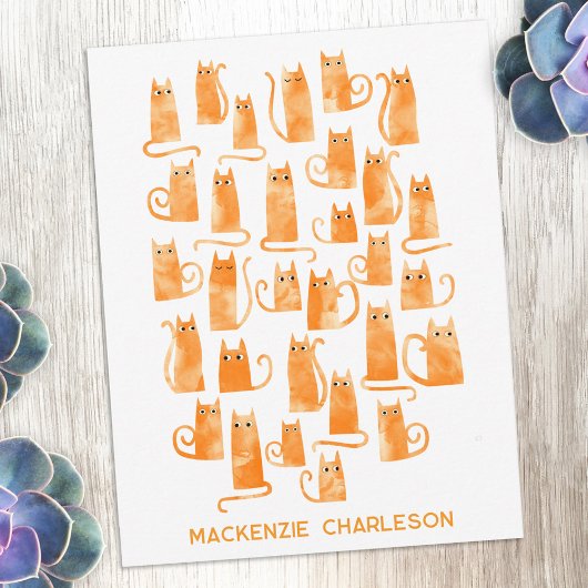 Personalized Name Fun Orange Ginger Cat Notitiekaartje