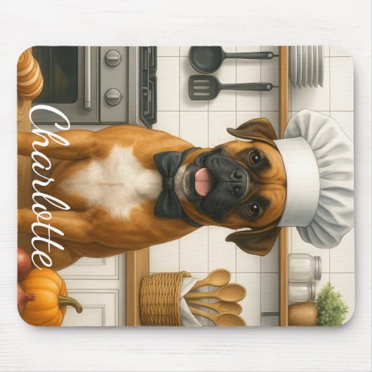 Personalized Name Funny Boxer Dog Loving Chef Muismat (Voorkant)