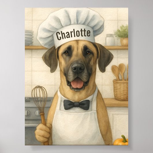 Personalized Name Funny Great Dane Dog Chef Poster (Voorkant)