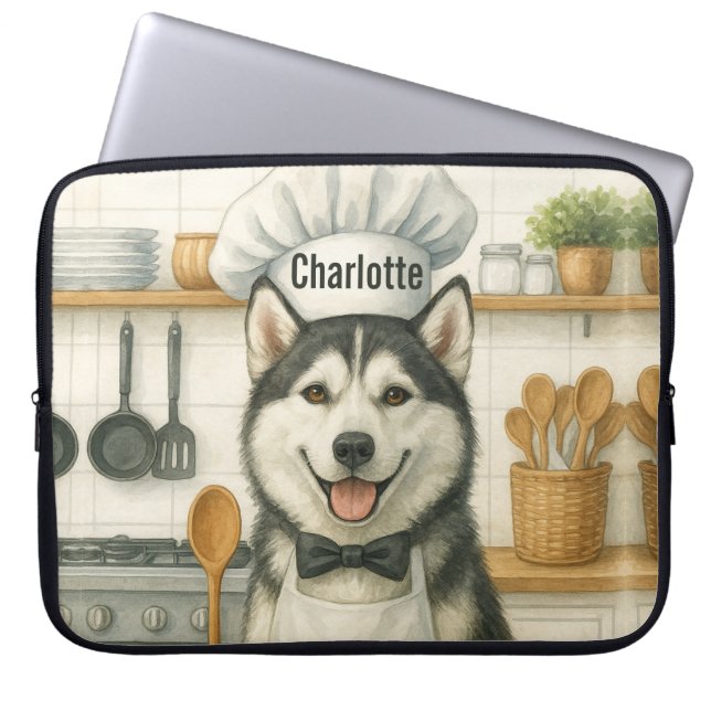 Personalized Name Funny Siberian Husky Dog Chef Laptop Sleeve (Voorkant)