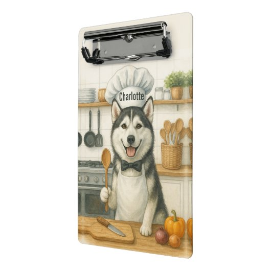 Personalized Name Funny Siberian Husky Dog Chef Mini Klembord (Angled2)