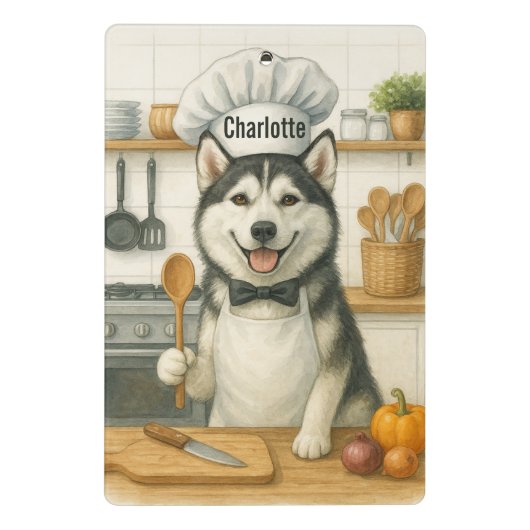 Personalized Name Funny Siberian Husky Dog Chef Mini Klembord (Achterkant)
