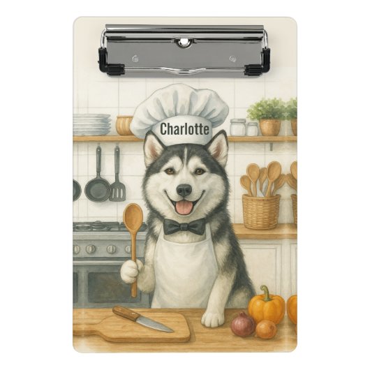 Personalized Name Funny Siberian Husky Dog Chef Mini Klembord (Voorkant)