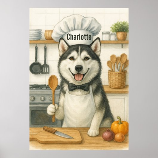 Personalized Name Funny Siberian Husky Dog Chef Poster (Voorkant)