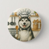 Personalized Name Funny Siberian Husky Dog Chef Ronde Button 5,7 Cm (Voorkant)