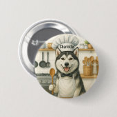 Personalized Name Funny Siberian Husky Dog Chef Ronde Button 5,7 Cm (Voorkant /achterkant)
