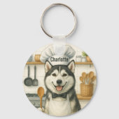 Personalized Name Funny Siberian Husky Dog Chef Sleutelhanger (Voorkant)