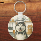 Personalized Name Funny Siberian Husky Dog Chef Sleutelhanger (Voorkant)
