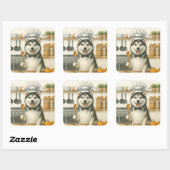 Personalized Name Funny Siberian Husky Dog Chef Vierkante Sticker (Vel)