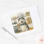 Personalized Name Funny Siberian Husky Dog Chef Vierkante Sticker (Envelop)