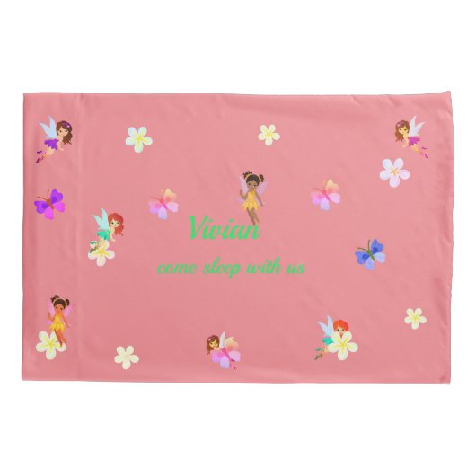 Personalized Name Girls Fairies Pillowcase Kussensloop (Achterkant)