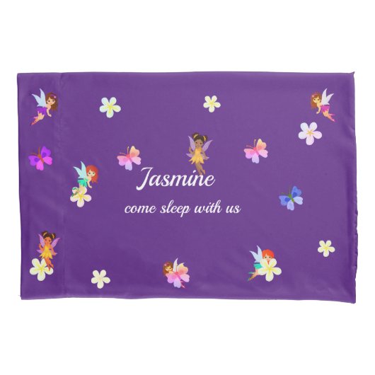 Personalized Name Girls Fairies Pillowcase Kussensloop (Voorkant)