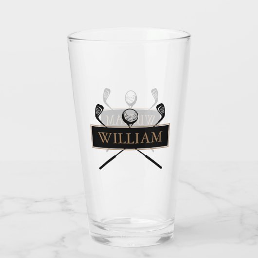 Personalized Name Gold and Black Golf Clubs Glas (Achterkant)