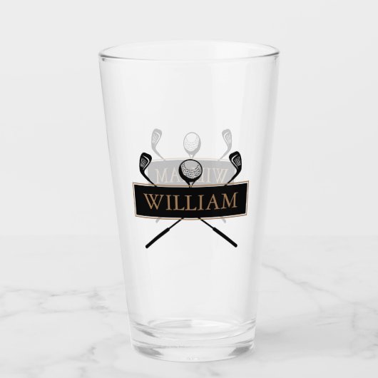 Personalized Name Gold and Black Golf Clubs Glas (Voorkant)