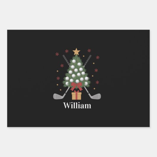 Personalized Name Golf Tree Equipment Christmas  Inpakpapier Vel (Voorkant)