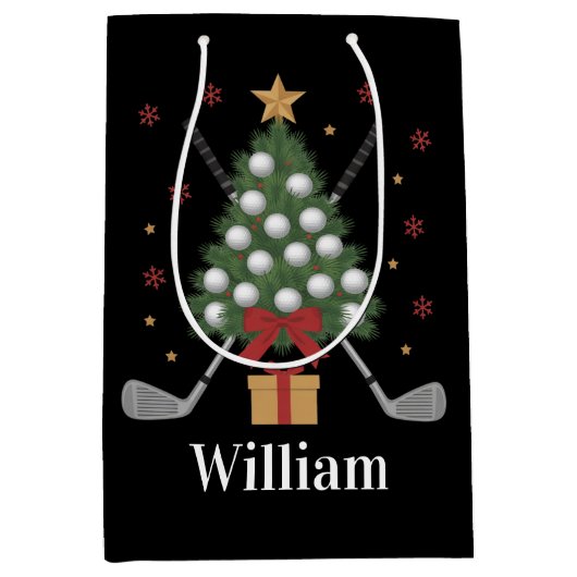 Personalized Name Golf Tree Equipment Christmas  Medium Cadeauzakje (Voorkant)