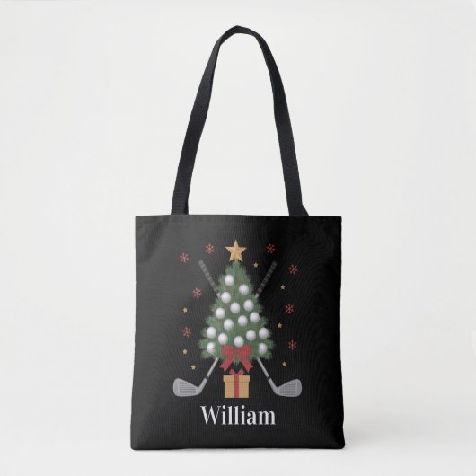 Personalized Name Golf Tree Equipment Christmas  Tote Bag (Voorkant)
