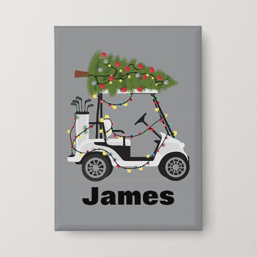 Personalized Name Golfer Christmas Golf Cart Xmas Button (Voorkant)
