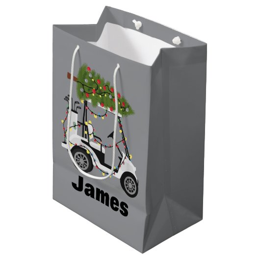 Personalized Name Golfer Christmas Golf Cart Xmas  Medium Cadeauzakje (Voorkant Gekanteld)