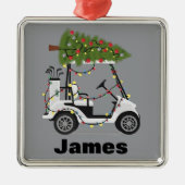 Personalized Name Golfer Christmas Golf Cart Xmas  Metalen Ornament (Voorkant)