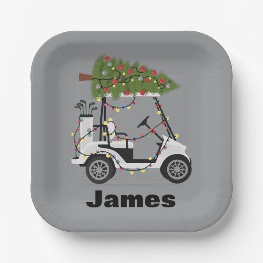 Personalized Name Golfer Christmas Golf Cart Xmas  Papieren Bordje (Voorkant)