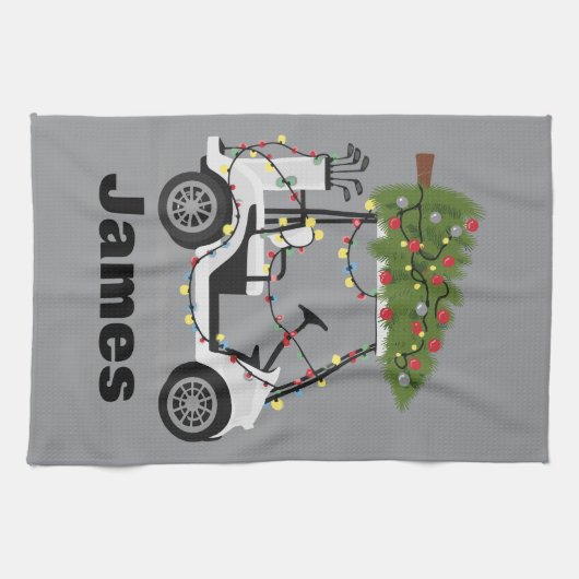 Personalized Name Golfer Christmas Golf Cart Xmas  Theedoek (Horizontaal)