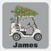 Personalized Name Golfer Christmas Golf Cart Xmas Vierkante Sticker (Voorkant)