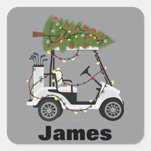 Personalized Name Golfer Christmas Golf Cart Xmas Vierkante Sticker (Voorkant)