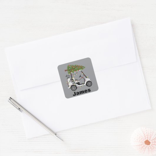 Personalized Name Golfer Christmas Golf Cart Xmas Vierkante Sticker (Envelop)