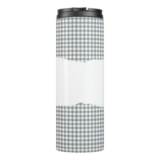 Personalized Name Gray Gingham Pattern Thermosbeker (Achterkant)