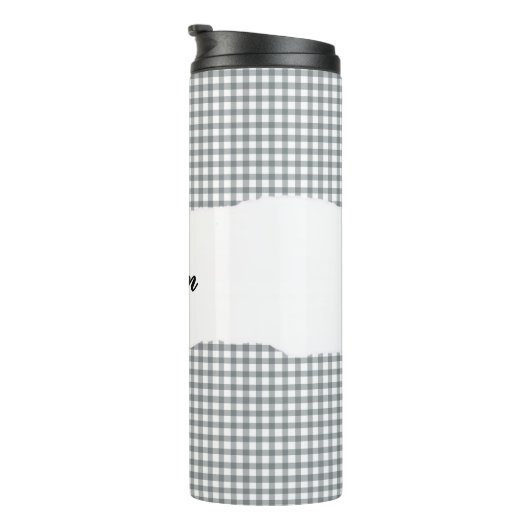 Personalized Name Gray Gingham Pattern Thermosbeker (Geroteerd rechts)