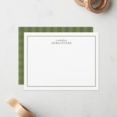 Personalized Name Green Border Gingham Notitiekaartje (Voorkant / Achterkant in situ)
