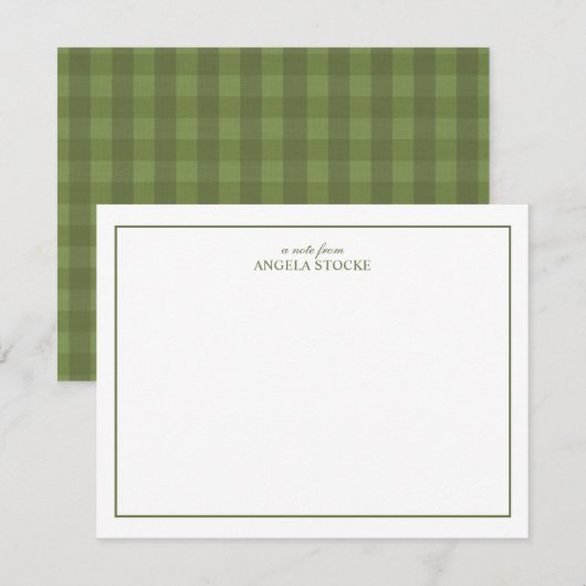 Personalized Name Green Border Gingham Notitiekaartje (Voorkant / Achterkant)
