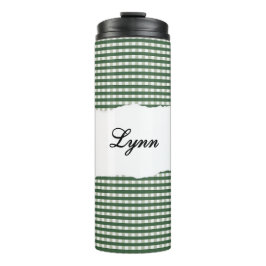 Personalized Name Green Gingham Pattern Thermosbeker