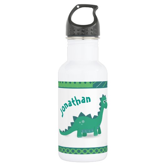 Personalized name grenn dinosaur water bottle waterfles  (Voorkant)