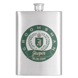 Personalized Name Groomsman Wedding Date Heraldic Flacon