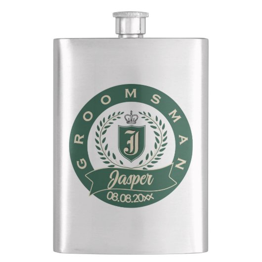 Personalized Name Groomsman Wedding Date Heraldic Flacon (Voorkant)