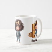 Personalized Name & H Sleepy Morning Plaid Charact Koffiemok (Voorkant rechts)