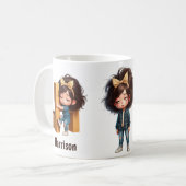 Personalized Name & H Sleepy Morning Plaid Charact Koffiemok (Voorkant links)