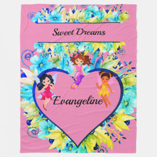 Personalized name Heart and Fairies Fleece Deken