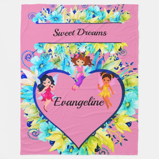 Personalized name Heart and Fairies Fleece Deken (Voorkant)