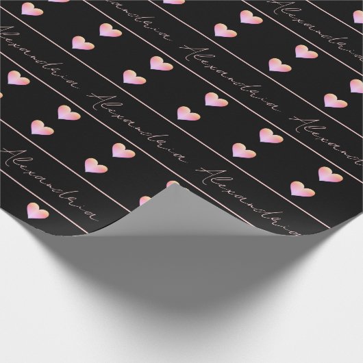 Personalized Name Heart Black Cadeaupapier (Hoek)