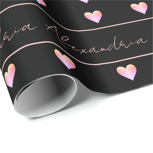 Personalized Name Heart Black Cadeaupapier (Rol Hoek)