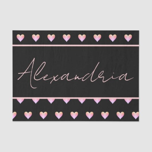 Personalized Name Heart Black Tissuepapier (Voorkant)